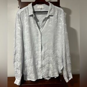 Bella Dahl Women’s Large Light Blue Camo Button-Down Shirt Long Sleeve Top